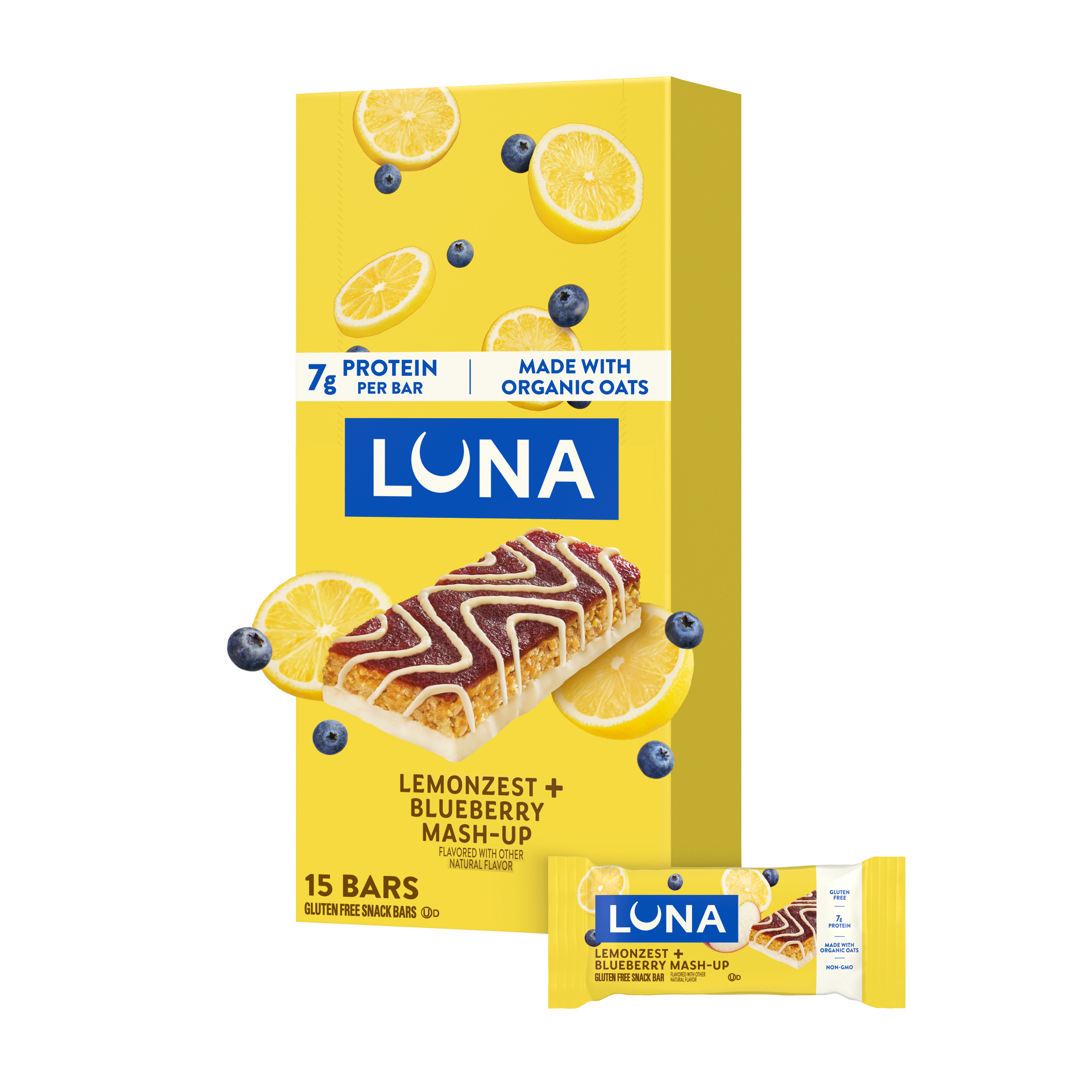 LUNA Bar Mash-Ups LemonZest + Blueberry Flavor Gluten Free Snack Bars, Non-GMO Protein Bars