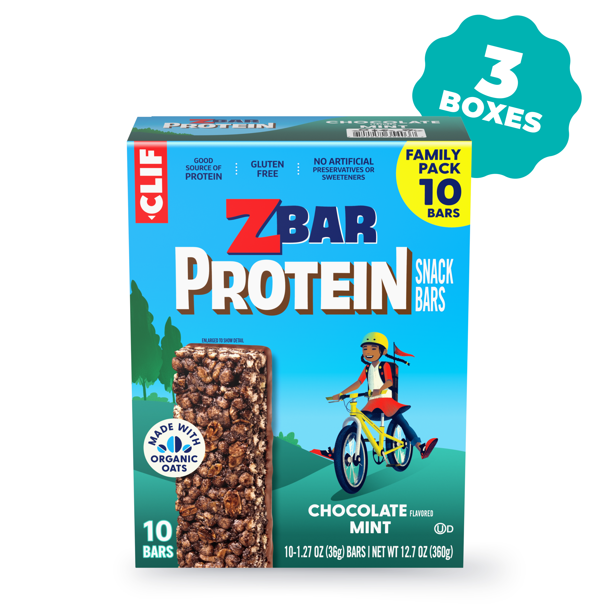 Zbar Protein Chocolate Flavored Mint Crispy Snack Bars, Gluten Free Protein Bars, 30 Bars